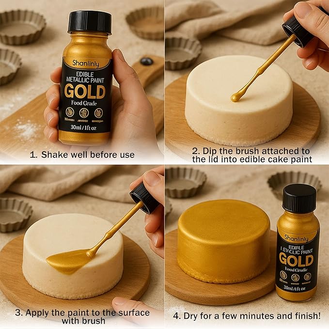 Shanlinly Gold Edible Luster Dust - 30ml Liquid Edible Cake Paint Gold Metallic Food Coloring
