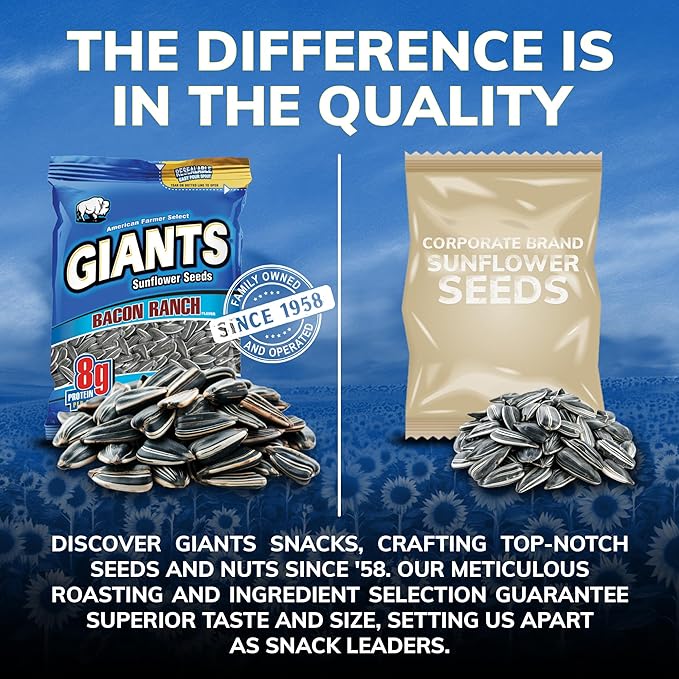GIANTS Bacon Ranch Sunflower Seeds - Sunflower Seeds Bulk, Flavored Sunflower Seed Snack, Roasted