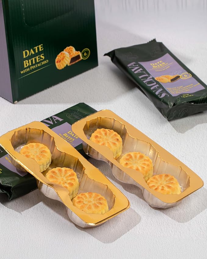 Snacklava Pistachio Date Bites - 6 Pack (3 Pieces per Pack) - Pistachio and Date Filled Maamoul