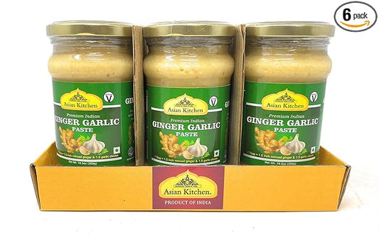 Asian Kitchen Ginger Garlic Cooking Paste 10.58oz (300g) Glass Jar, Pack of 5+1 FREE ~ Vegan |
