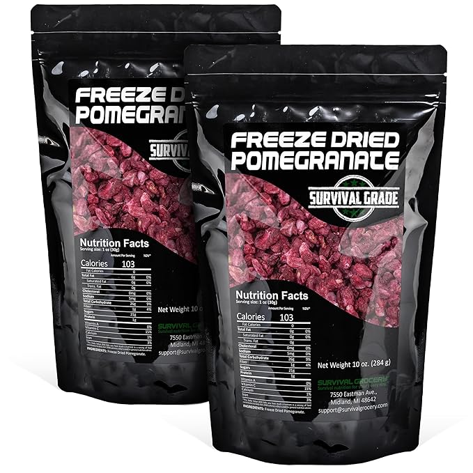 Survival Grocery짰 Freeze Dried Pomegranate Seeds/Arils ??No Sugar Added, No Preservatives, Rich in