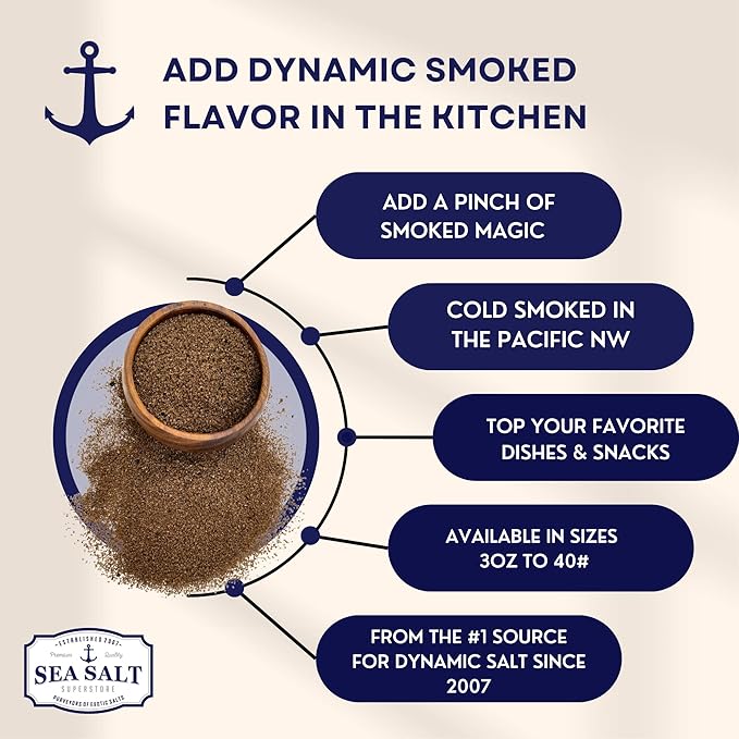 Bacon Seasoning Alderwood Smoked Sea Salt, Bacon Infused Cooking and Finishing Salt, 14 oz Bag.