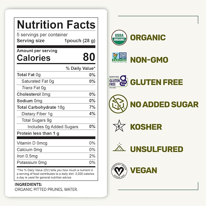 Happy Village Organic Soft Dried Prunes (Plums) On the Go – 3 Bags (15 Individual Portion Packs) |
