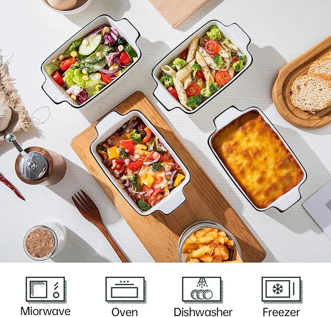 Ceramic Casserole Dish Set with Handles Sets of 4 - Oven, Microwave & Dishwasher Safe 12OZ