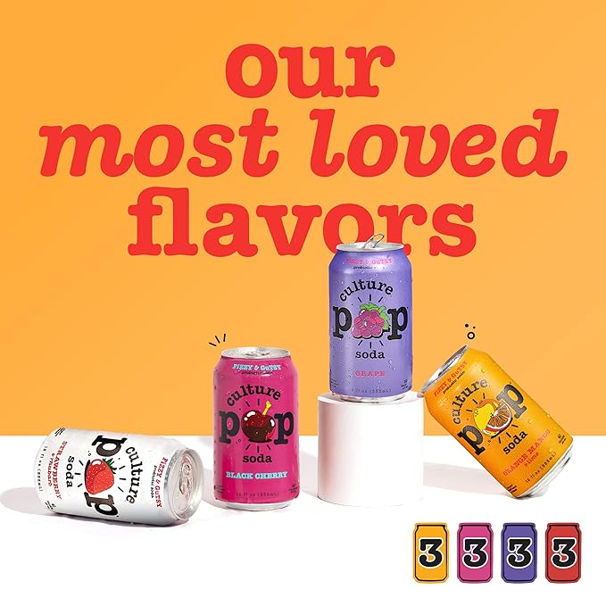 Culture Pop Soda, Most Loved Variety Pack, Probiotic Low Sugar Soda, Sparkling Juice Alternative
