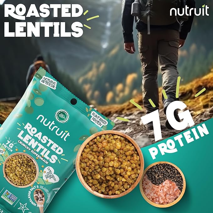 Nutruit Roasted Lentil Snack - Himalayan Salt & Black Pepper Healthy - Vegan, Gluten Free, Non-GMO