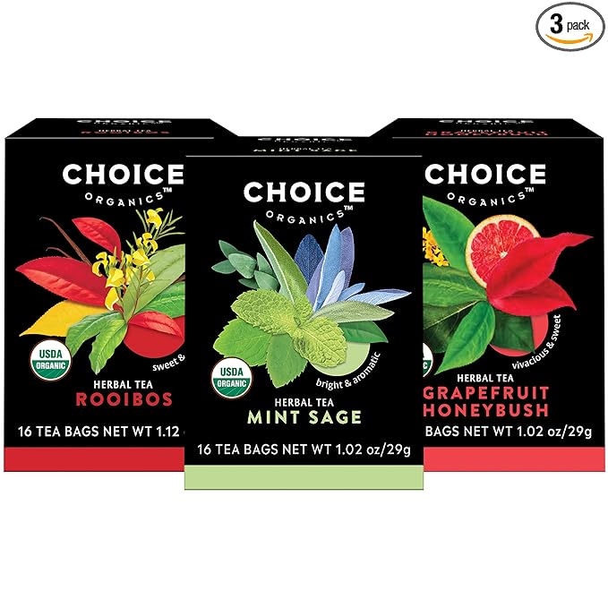 Choice Organic Teas - Herbal Tea Variety Pack Sampler - Includes Rooibos, Grapefruit Honeybush, and