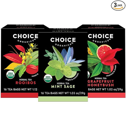 Choice Organic Teas - Herbal Tea Variety Pack Sampler - Includes Rooibos, Grapefruit Honeybush, and