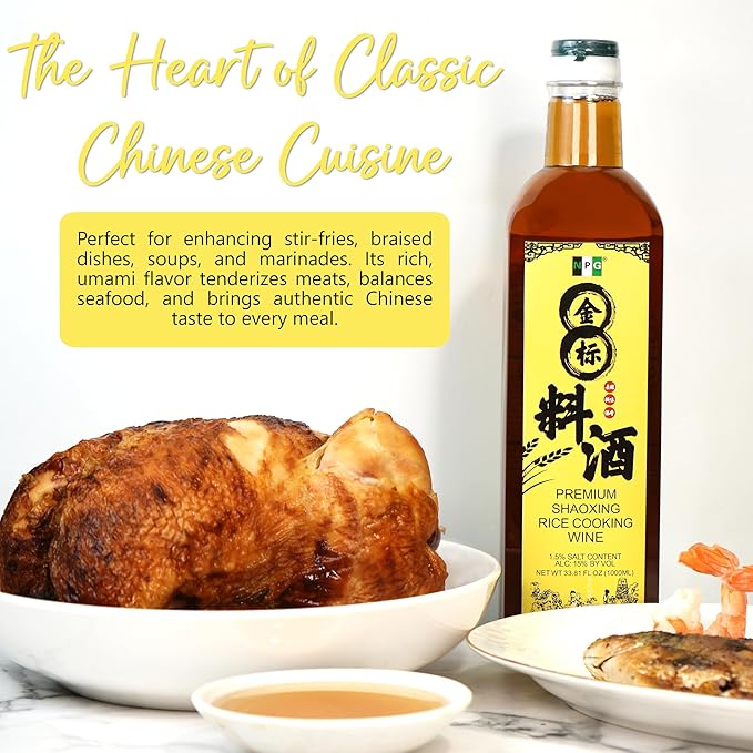 NPG Premium Shaoxing Cooking Wine, 33.81 Fl Oz (Pack of 2), Authentic Shao Hsing Rice Wine for