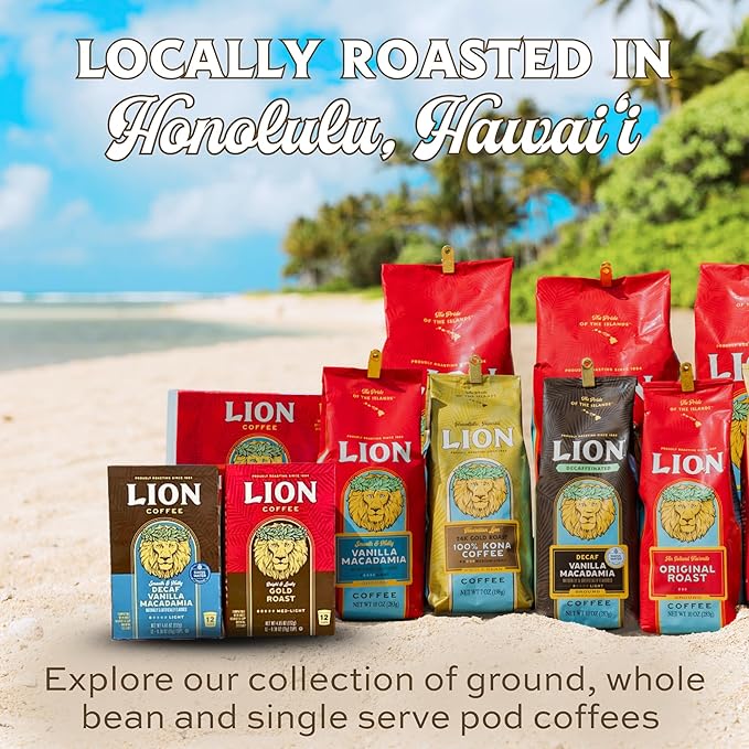 Lion Coffee Toasted Coconut Flavored Medium Roast Coffee Pods - Single-Serve Pods - Hawaiian