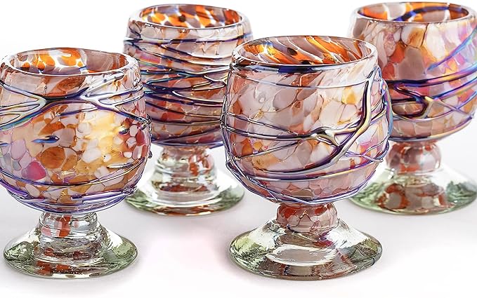 Authentic Mexican Tequila Hand Blown Shot Glasses - Set of 4-2 oz - Mini Glass Snifters - Heavy