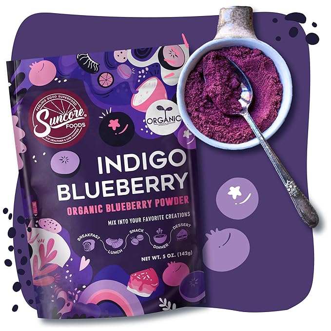 Suncore Foods Organic Indigo Blueberry Powder, Purple Food Coloring Powder, Gluten-Free, Non-GMO