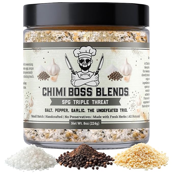 Chimi Boss Blends SPG Seasoning, 8oz ??Salt Pepper Garlic Dry Rub for Grilling, Smoking & BBQ
