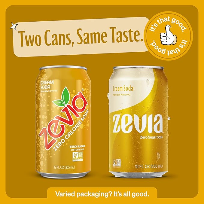 Zevia Zero Sugar Soda, Cream Soda, 12 oz Cans (8-Pack) -Naturally Sweetened, Non-GMO Project
