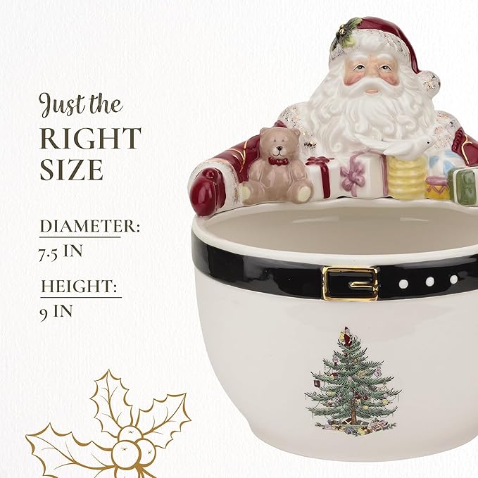 Spode Christmas Tree 7-Inch Santa Nut Bowl - Decorative Serving Bowl for Candies, Nuts, or Desserts