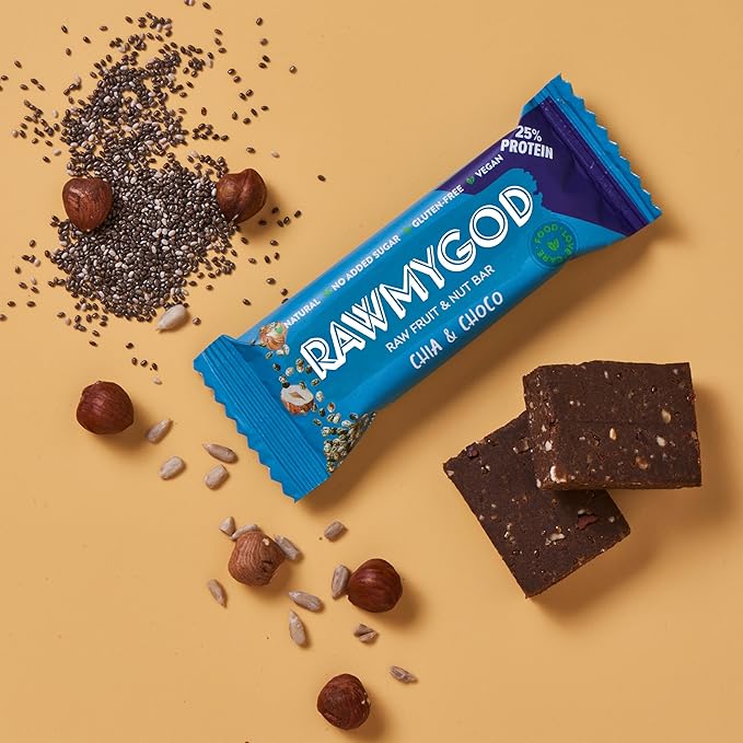 RAWMYGOD Fruit and Nut Bars, Good Source of Protein (10g, 25% protein content), Gluten Free, Vegan