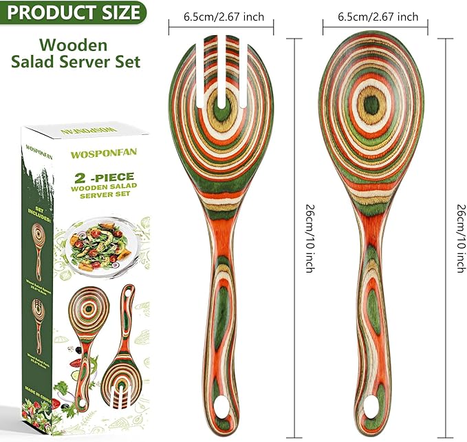 Salad Tongs, Wooden spoons, Salad Tongs for Serving, WOSPONFAN 10-inch Pakkawood Serving Utensils