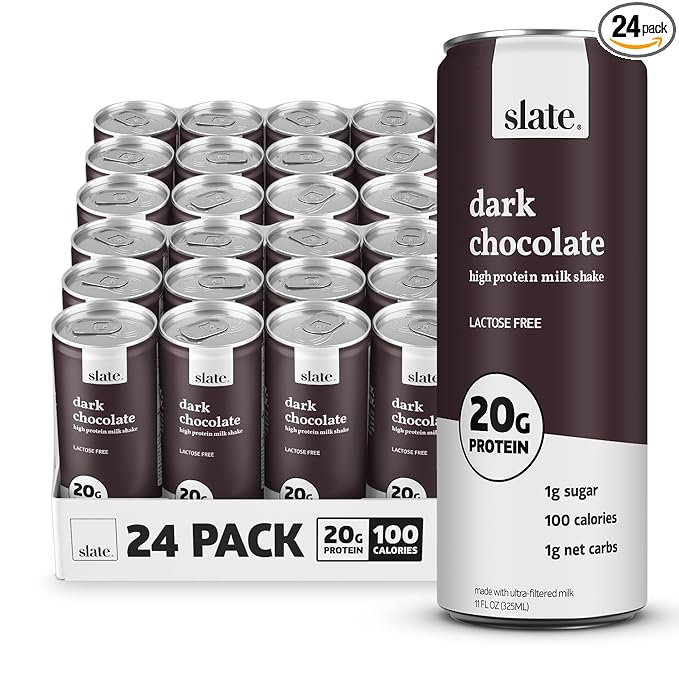 Slate Milk - High Protein Milk Shake - Dark Chocolate - Lactose Free, 20g Protein, 1g Sugar, 100