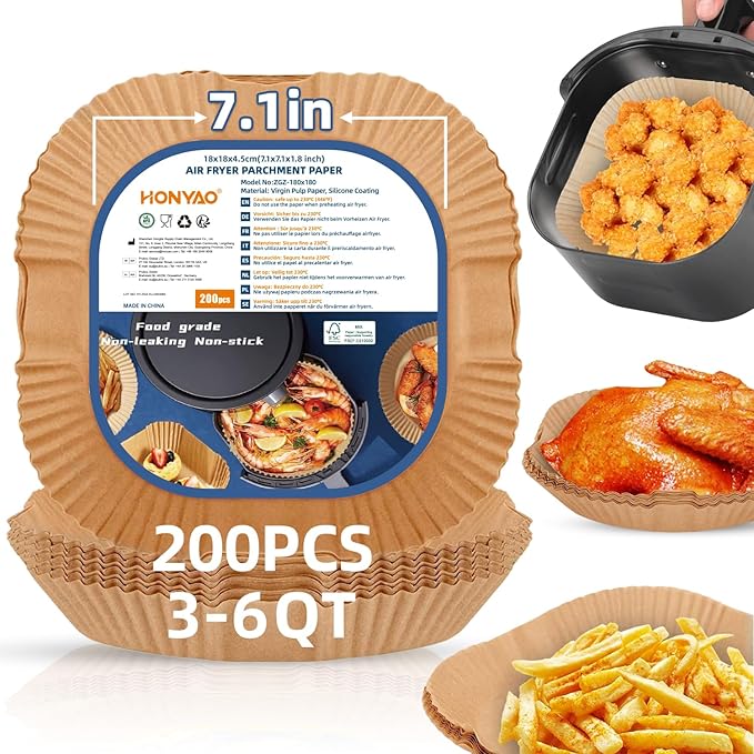 7.1 inch Air Fryer Paper Liners for Instant Pot Vortex Plus 4QT, 200pcs 3-6 Qt Thickened Square