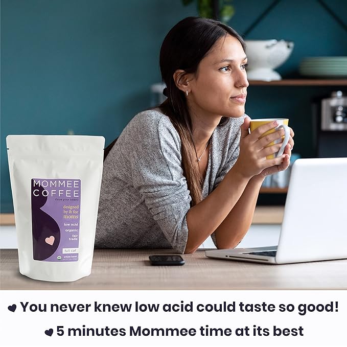 Mommee Coffee Full Caf Low Acid Whole Organic Coffee Beans - 100% Arabica Organic Full Caff Coffee