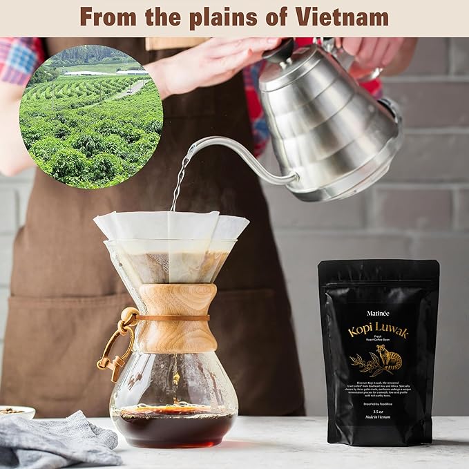 MATINÉE Wild Kopi Luwak Coffee Whole Beans, Medium Roast Luwak Coffee Gifts, Produce of Vietnam