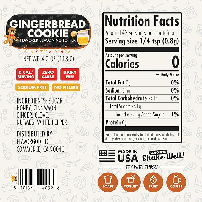 Gingerbread Cookie Topper Mix (2 Bottle) by Flavor God - Premium All Natural & Healthy Spice Blend