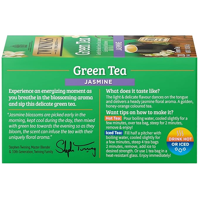 Twinings Green Tea with Jasmine Individually Wrapped Bags, 20 Count (Pack of 1), Fragrant Floral
