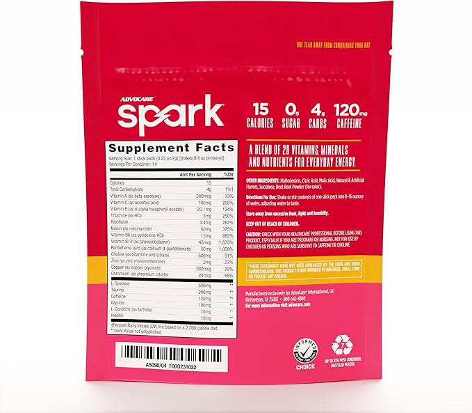AdvoCare Spark Vitamin & Amino Acid Supplement - Focus & Energy Drink Powder Mix with Vitamin A