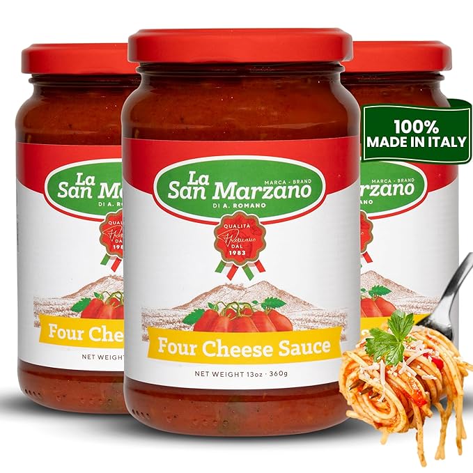 La San Marzano Four Cheese Sauce, 13 oz, Pasta Sauce Made in Italy, All Purpose Tomato Premium
