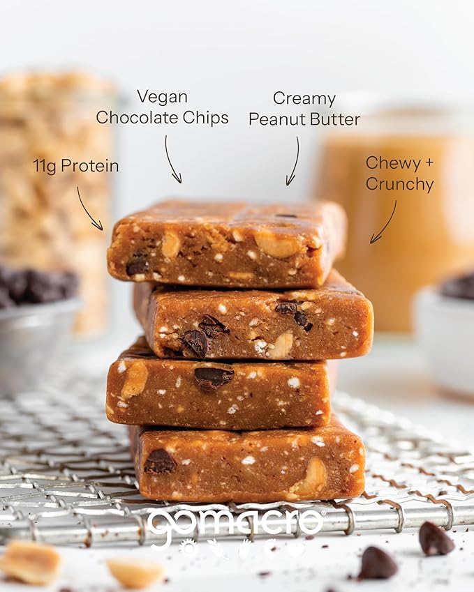 GoMacro MacroBar Organic Vegan Protein Bars - Peanut Butter Chocolate Chip (2.4 Ounce Bars, 12
