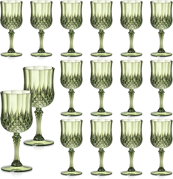XUWAIDSGN 16 Pcs 7oz Plastic Vintage Wine Glasses Drinking Glasses Unbreakable Wedding Glassware