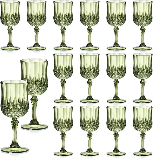 XUWAIDSGN 16 Pcs 7oz Plastic Vintage Wine Glasses Drinking Glasses Unbreakable Wedding Glassware