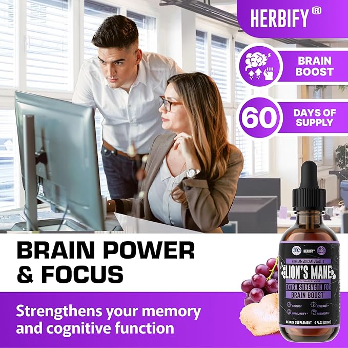 HERBIFY Lions Mane Supplement - Daily Mushroom Supplement for Memory, Focus & Clarity - Brain