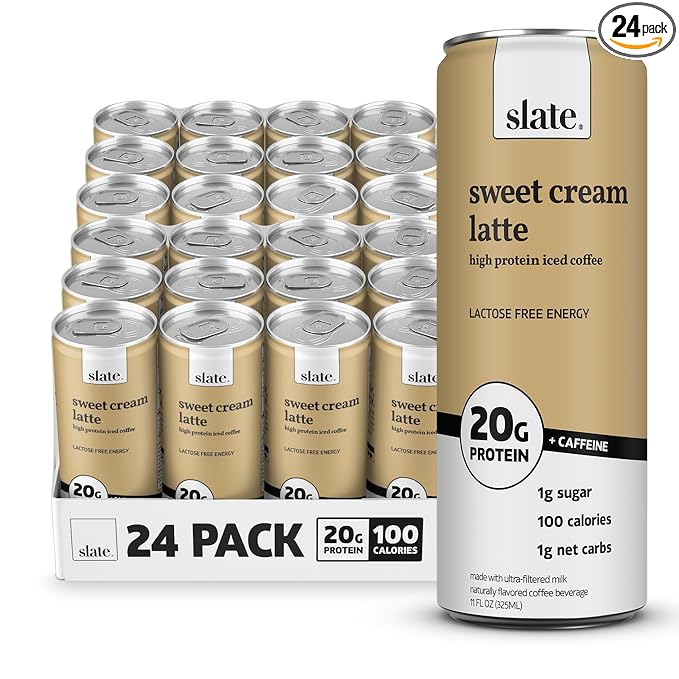 Slate Milk - High Protein Iced Coffee - Sweet Cream Latte - 175mg Caffeine, Lactose Free Energy