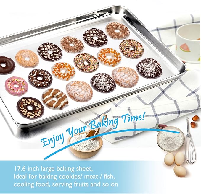 TeamFar Baking Sheet, 17.6’’ x 13’’ x 1’’ Stainless Steel Large Cookie Sheet Baking Tray Pan for