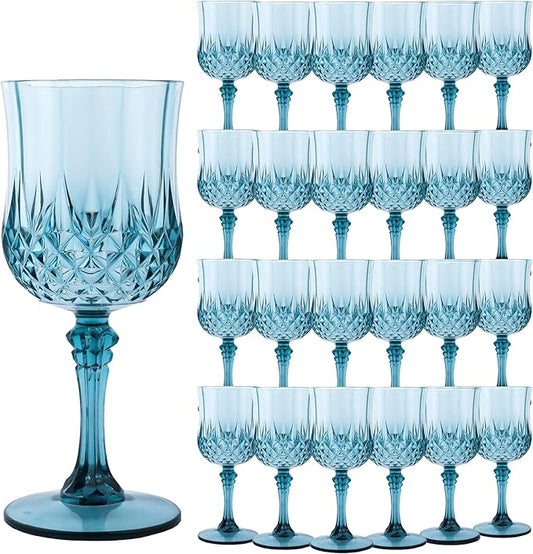 Plastic Wine Glasses，Plastic Goblets Vintage Style Cordial Drinking Glasses for Wedding Reception