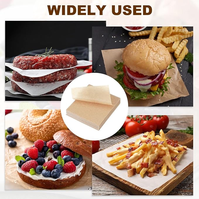 uxcell 500 Pcs Unbleached Parchment Paper Baking Sheets Squares, 4.3 Inch Hamburger Patty Paper