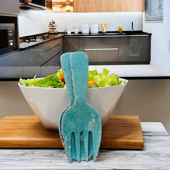 UPware Crackle Melamine Salad Servers, Serving Utensil Set, Includes Serving Fork and Spoon for