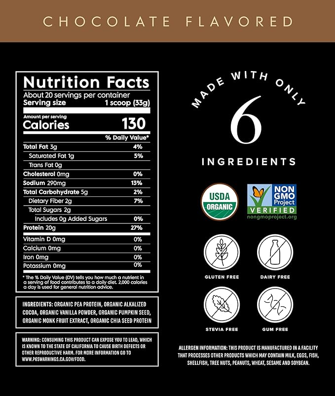 Truvani Vegan Pea Protein Powder | Chocolate | 20g Organic Plant Based Protein | 20 Servings | Keto