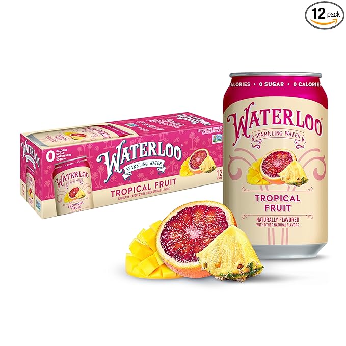 Waterloo Sparkling Water, Tropical Fruit Naturally Flavored, 12 Fl Oz Cans (Pack of 12) – Zero