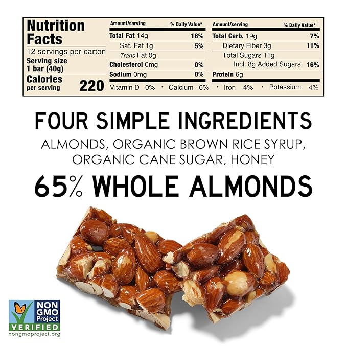 South 40 Snacks Almond Bar, Extra Crunchy Nut Snack Bar, Simple Ingredients, Honey and Sugar