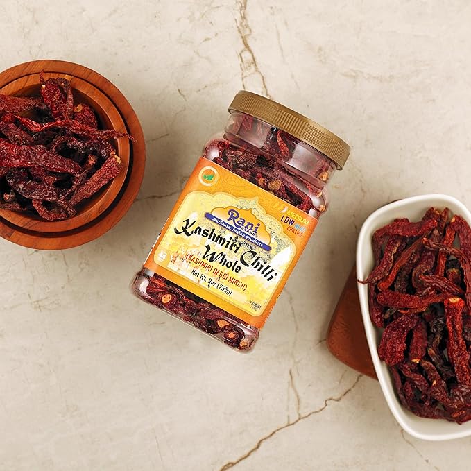 Rani Kashmiri Chilli Whole (Deggi Mirch, Low Heat) 9oz (255g) PET Jar ~ Natural | Salt-Free | Vegan