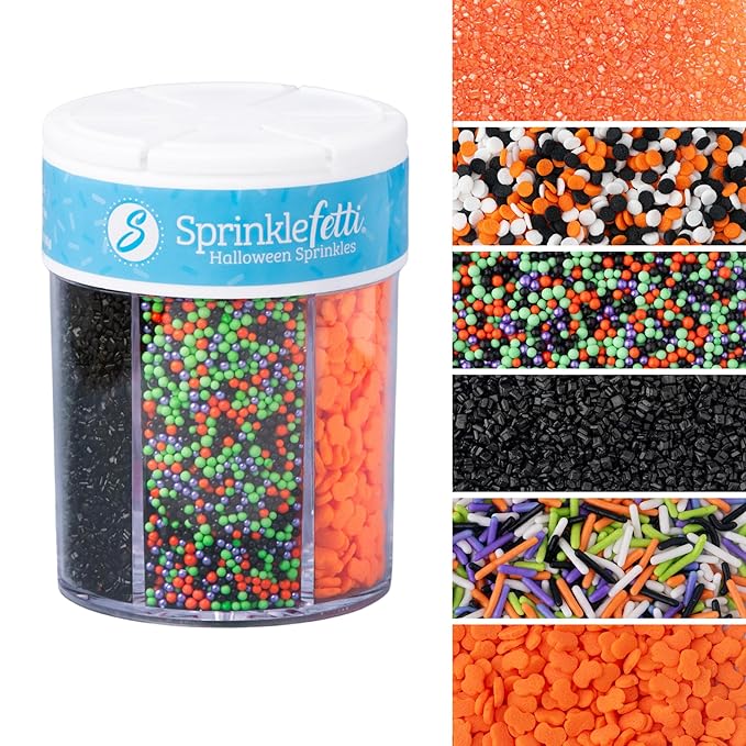 Sweets Indeed Halloween 6-Cell Sprinkle Jar ??6 Variety Sprinkle Compartments | Edible Cake