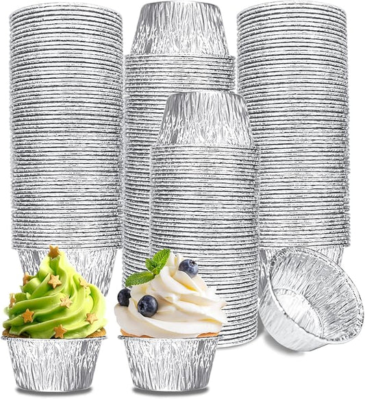 Aluminum Foil Baking Cups 150 Pcs, VIHOYOM 4 Oz Disposable Ramekin Aluminum Cupcake liners, Silver
