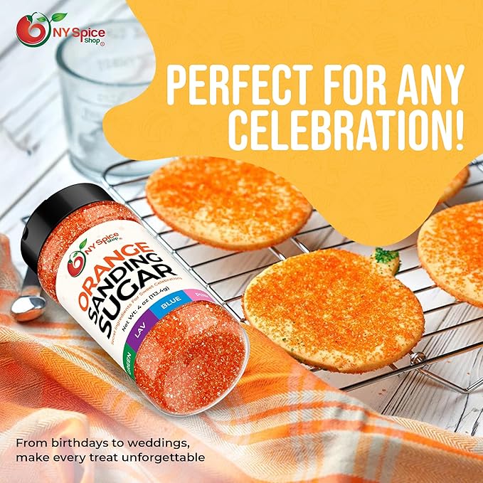 NY Spice Shop Orange Sanding Sugar - 4 Ounce Sweet Colorful Edible Sprinkles For Candy Dish - Sugar