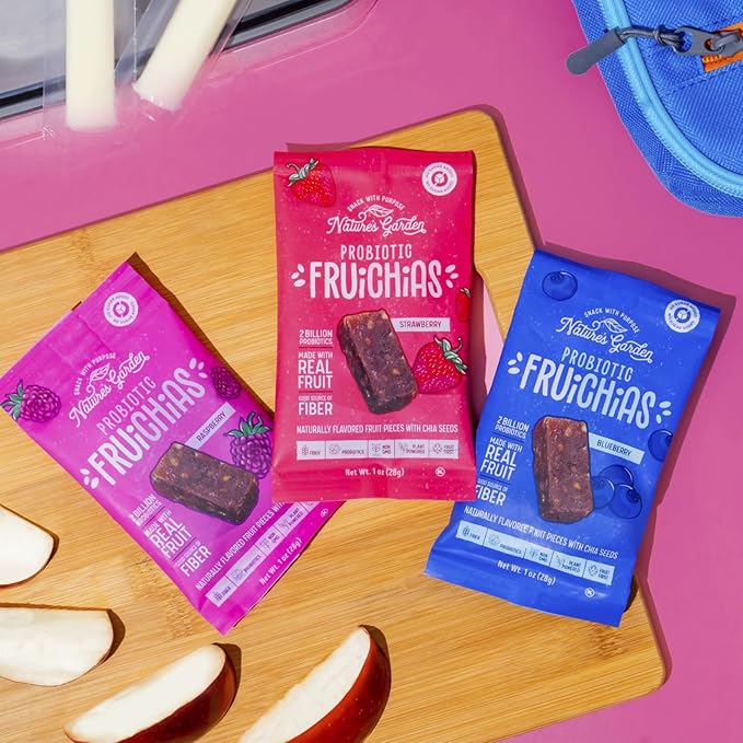 Nature's Garden Probiotic Fruichias Variety Pack - 24 Pack x 1oz, Probiotic Fruit Snack with Chia