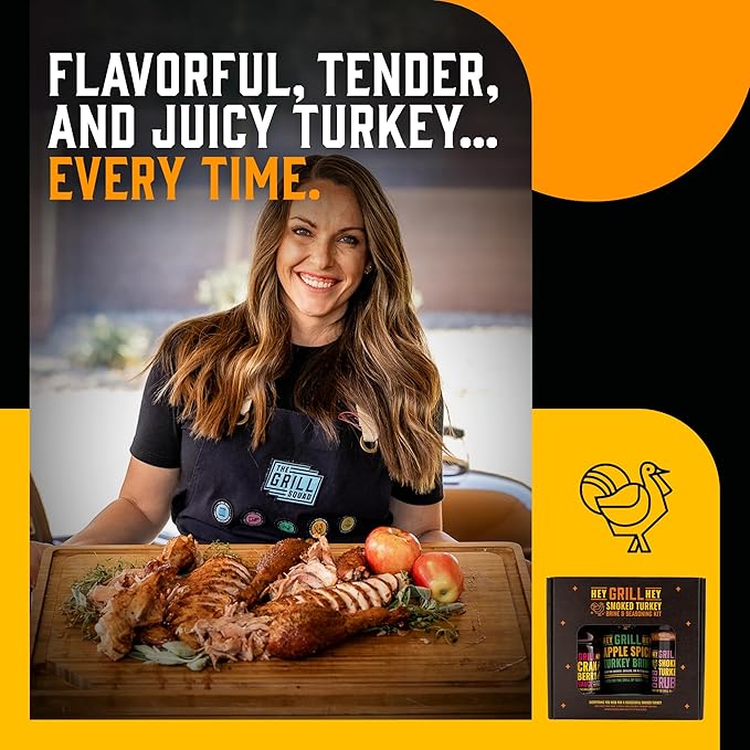 Hey Grill Hey | Turkey Brine Kit | | Includes Apple Spice Brine, Smoked Turkey Rub, and Cranberry