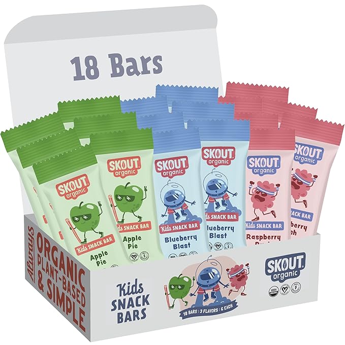 Skout Organic Real Food Bars for Kids Fruit Variety Pack (18 Pack) | Organic Snacks for Kids |