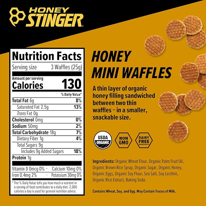 Honey Stinger Organic Mini Honey Waffles, Energy Stroopwafel for Exercise, Endurance and
