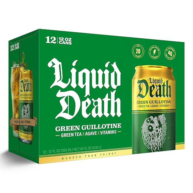 Liquid Death, Green Guillotine Iced Tea, 12-Pack (12 oz Cans), Green Tea, Low Calorie, No